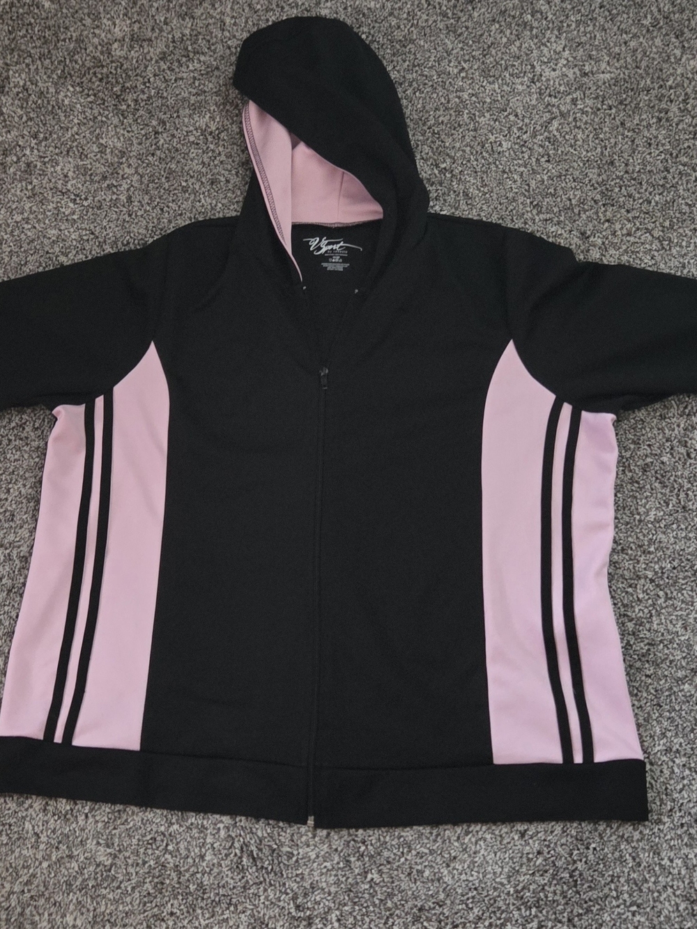 Black & Pink Hooded Bomber Jacket with Side Panel Stripes